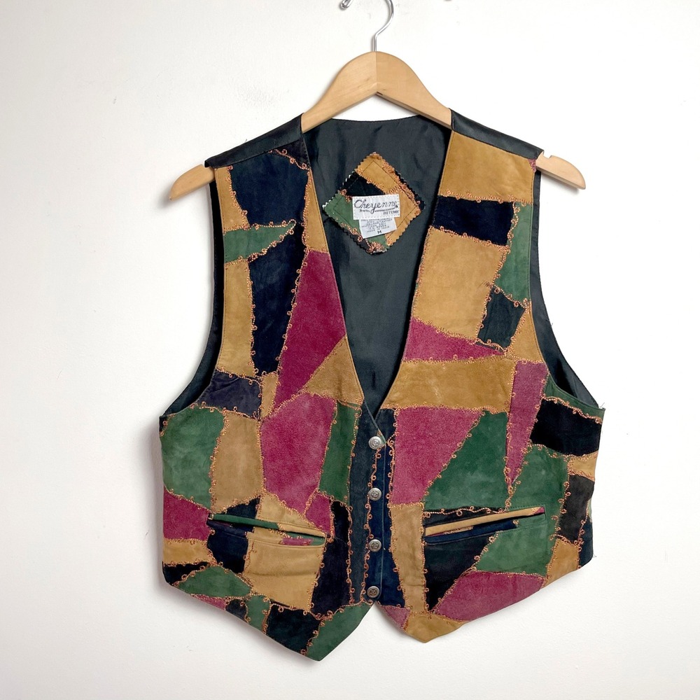 Vintage Patchwork Suede Leather Vest Medium Western Whimsigoth Hippie Festival